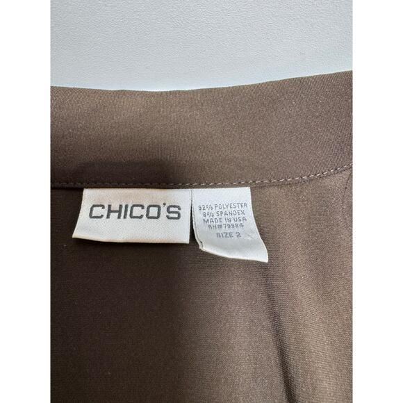 Chico’s Blazer Jacket Women Sz 2 Career Brown 3/4 Sleeve One Button Stretch - Picture 4 of 8